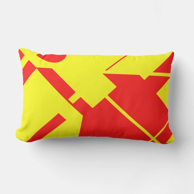 Bright Red Yellow Geometric Abstract Art Design Lumbar Cushion (Front)