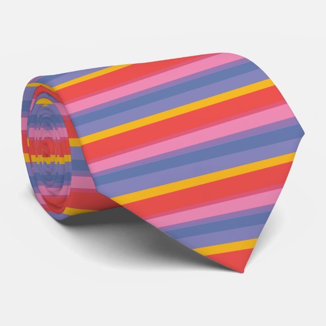 Bright Red Yellow Pink Blue and Purple Stripes Tie (Rolled)