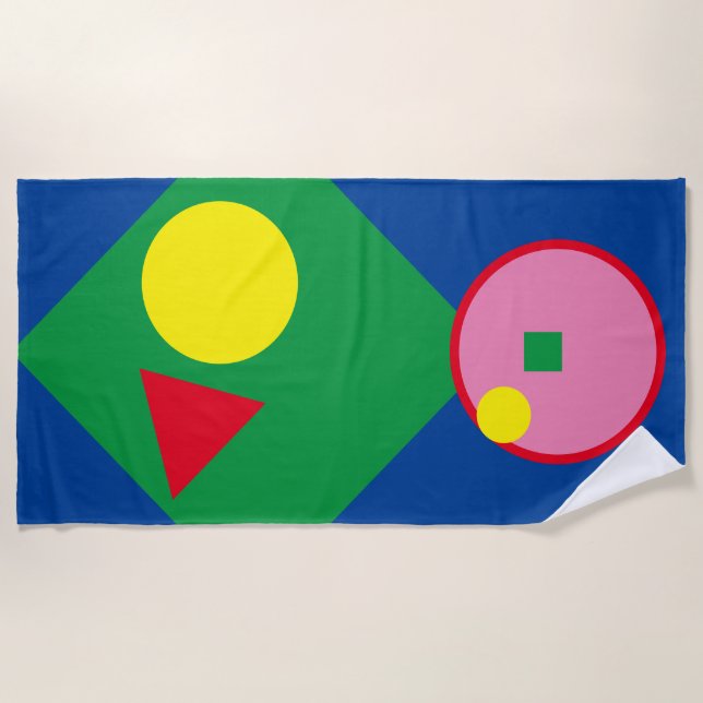 Bright Red, Yellow, Pink Geo Mod Beach Towel (Front)