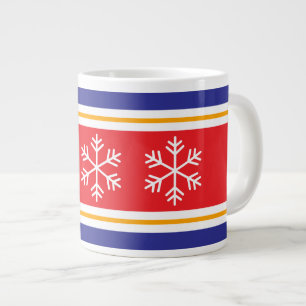 Bright Red Yellow White Blue Stripes Snowflakes Large Coffee Mug