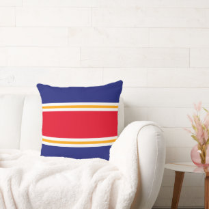 Bright Red Yellow White Navy Blue Racing Stripes Cushion