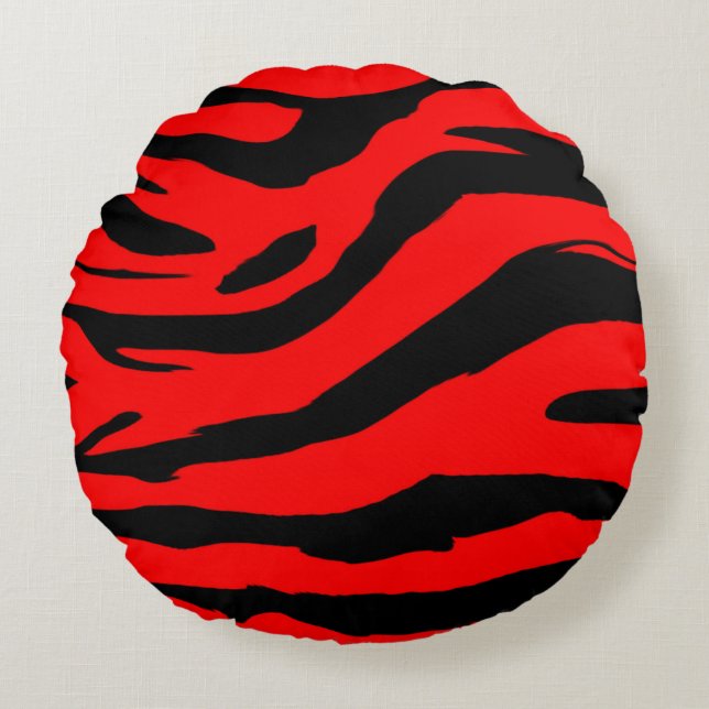 Bright Red Zebra Print Round Cushion (Front)