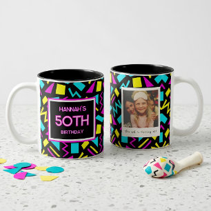 Bright Retro 50th Birthday Photo Two-Tone Coffee Mug
