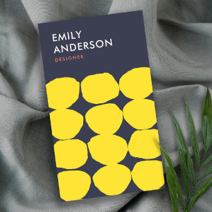 BRIGHT RETRO BIG HAND DRAWN YELLOW NAVY POLKA DOTS BUSINESS CARD