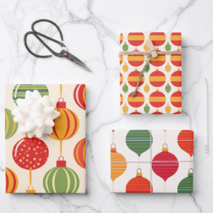 Bright Retro Christmas Ornament Wrapping Paper