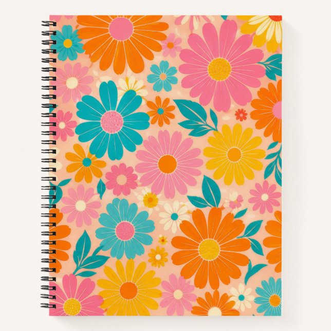 Bright Retro Daisy Floral Notebook (Front)