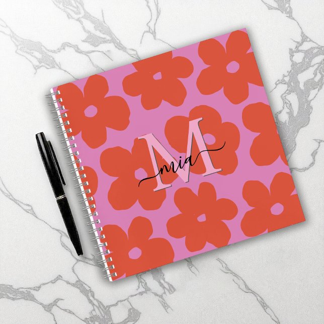 Bright Retro Floral Monogram Notebook (Creator Uploaded)