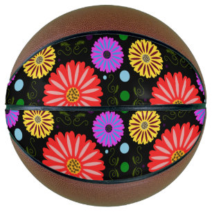 Bright Retro Floral Pattern Colourful Folk Art  Basketball