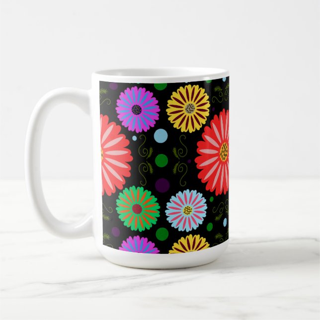 Bright Retro Floral Pattern Colourful Folk Art  Coffee Mug (Left)