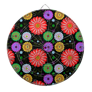 Bright Retro Floral Pattern Colourful Folk Art Dartboard