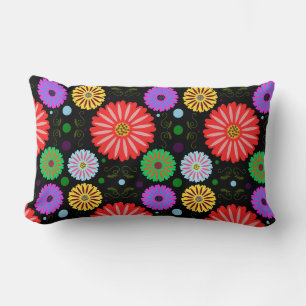 Bright Retro Floral Pattern Colourful Folk Art Lumbar Cushion