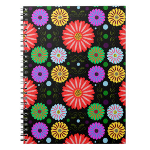 Bright Retro Floral Pattern Colourful Folk Art Notebook