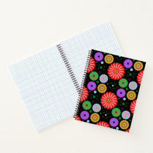 Bright Retro Floral Pattern Colourful Folk Art  Notebook