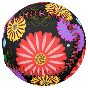 Bright Retro Floral Pattern Colourful Folk Art  Softball