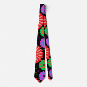 Bright Retro Floral Pattern Colourful Folk Art Tie