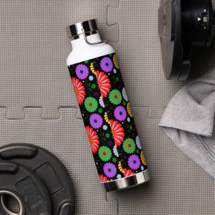 Bright Retro Floral Pattern Colourful Folk Art  Water Bottle