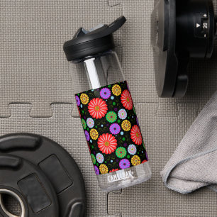 Bright Retro Floral Pattern Colourful Folk Art  Water Bottle
