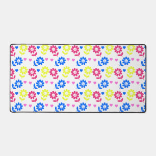 Bright Retro Floral Pattern with Hearts  Desk Mat