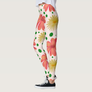 Bright Retro Floral Seamless Pattern  Leggings