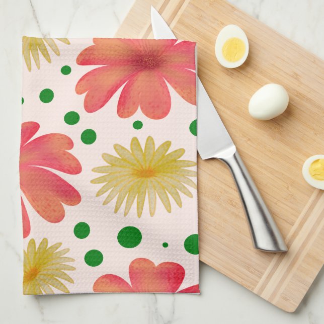 Bright Retro Floral Seamless Pattern  Tea Towel (Quarter Fold)
