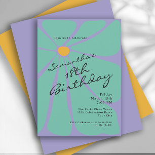 Bright Retro Flower Power 18th Birthday Invitation