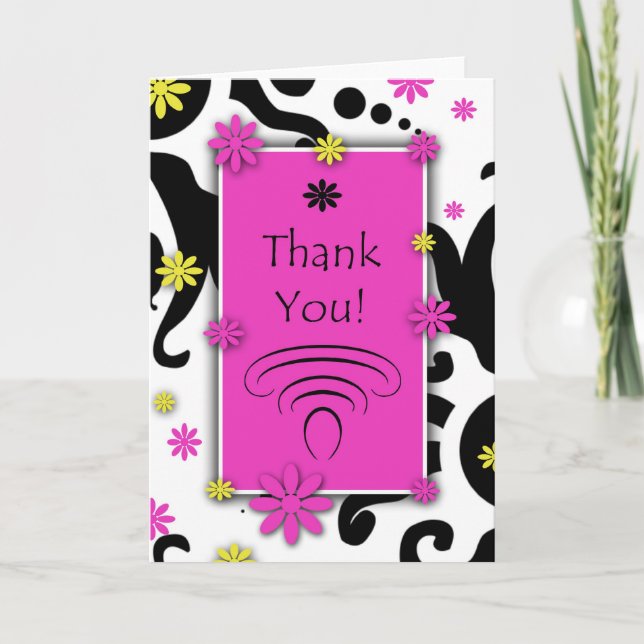 Bright Retro Flowers Thank You Card (Front)
