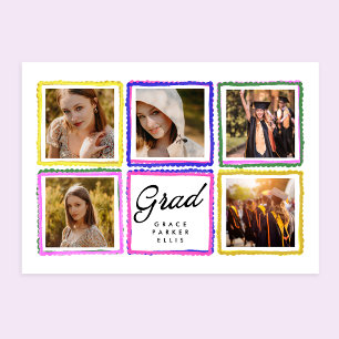 Bright Retro Grad Photo Collage Frames Graduation  Announcement