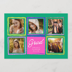 Bright Retro Graduate 5 Photo Collage Graduation  Announcement