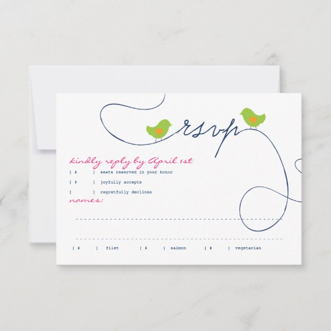 Bright Retro Love Birds Response Card (Front)