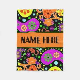 Bright Retro Paisley Pattern Custom Name Blanket