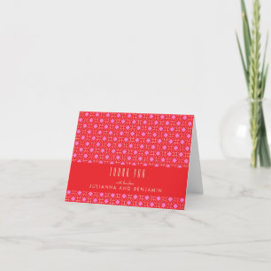Bright Retro Red Pink Geometric Wedding Folded Thank You Card