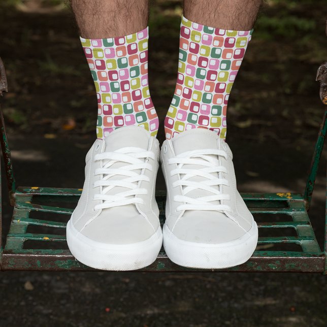 Bright Retro Squares Geometric Pattern Socks (Creator Uploaded)