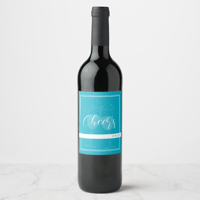 Bright Rich Sky Blue Custom Wine Label (Front)