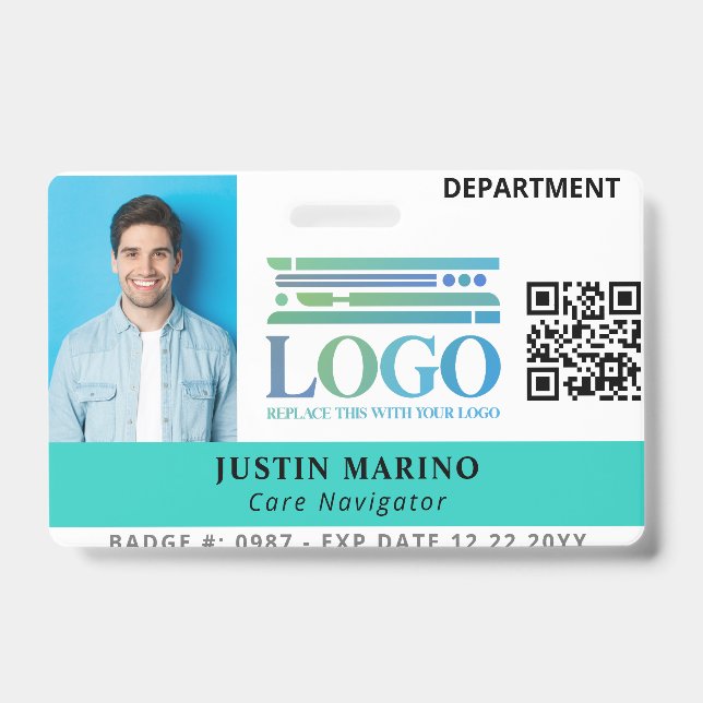 Bright Robin Egg Logo Photo QR Code Employee ID Badge (Front)