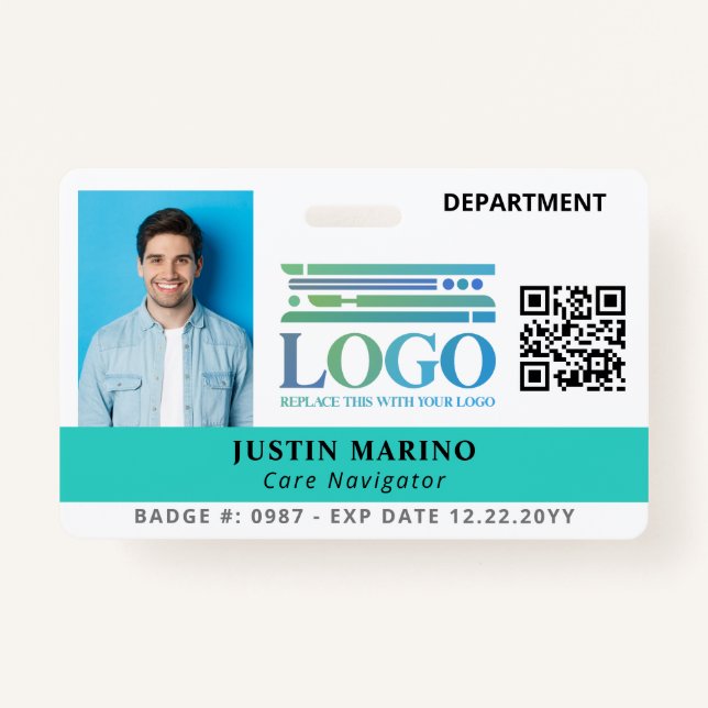 Bright Robin Egg Logo Photo QR Code Employee ID ID Badge (Front)