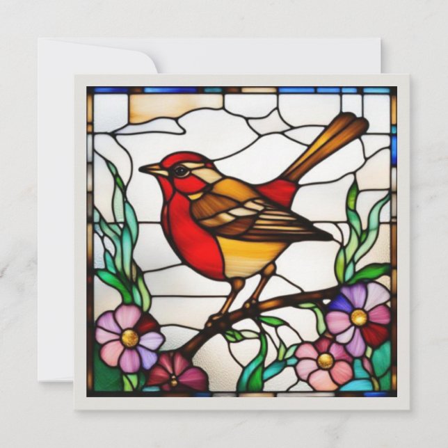 Bright Robin in Stained Glass Card (Front)
