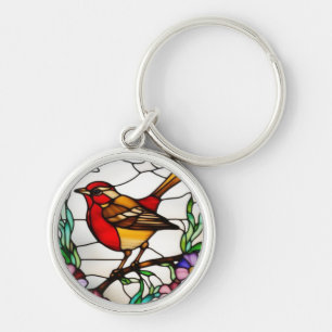 Bright Robin in Stained Glass Key Ring