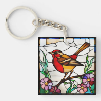 Bright Robin in Stained Glass Key Ring