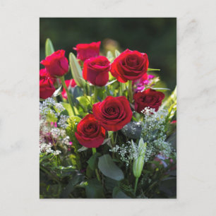 Bright Romantic Red Rose Bouquet Postcard