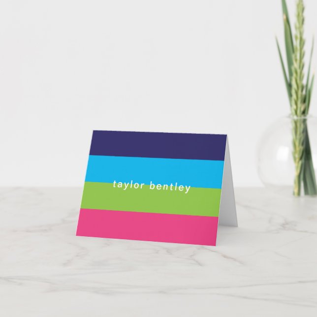 Bright Rugby Stripes Personalised Folded Note Card (Front)