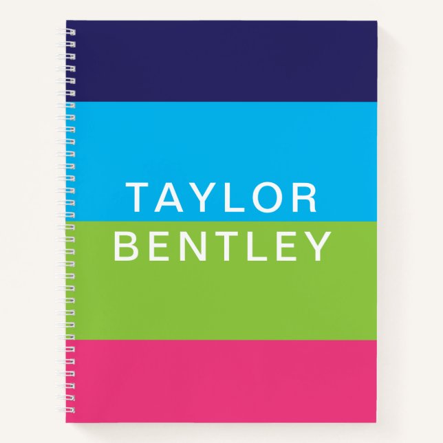 Bright Rugby Stripes Personalised Spiral Notebook (Front)
