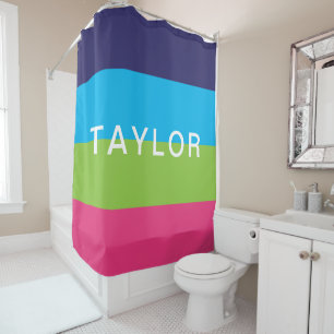 Bright Rugby Stripes Personalized Shower Curtain