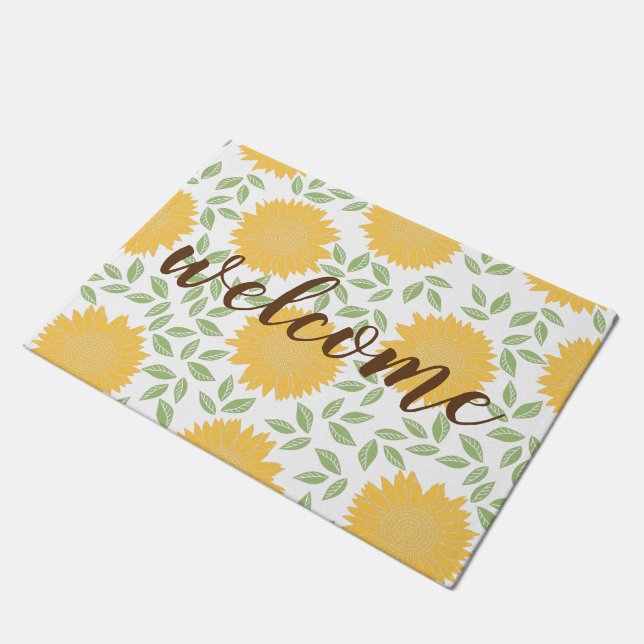 Bright Rustic Country Sunflower Pattern Welcome Doormat (Angled)