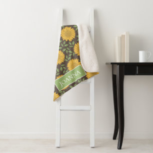 Bright Rustic Country Sunflowers Personalised Sherpa Blanket