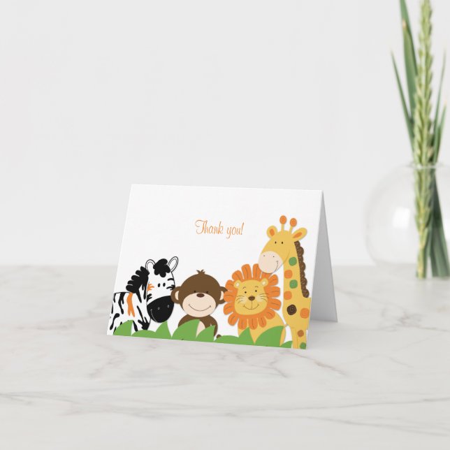 Bright Safari Animals Folded Thank you note Card (Front)
