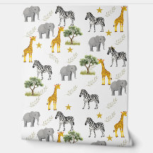 Bright Safari Nursery Wallpaper – Giraffes, Zebras