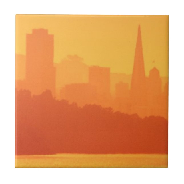 Bright San Francisco sunset. Ceramic Tile (Front)