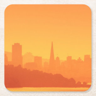 Bright San Francisco sunset. Square Paper Coaster