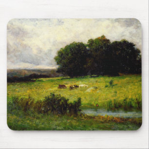 Bright Scene of Cattle near Stream - Edward Mitche Mouse Pad