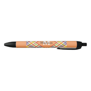 Bright School Plaid Monogram Orange Pen Set